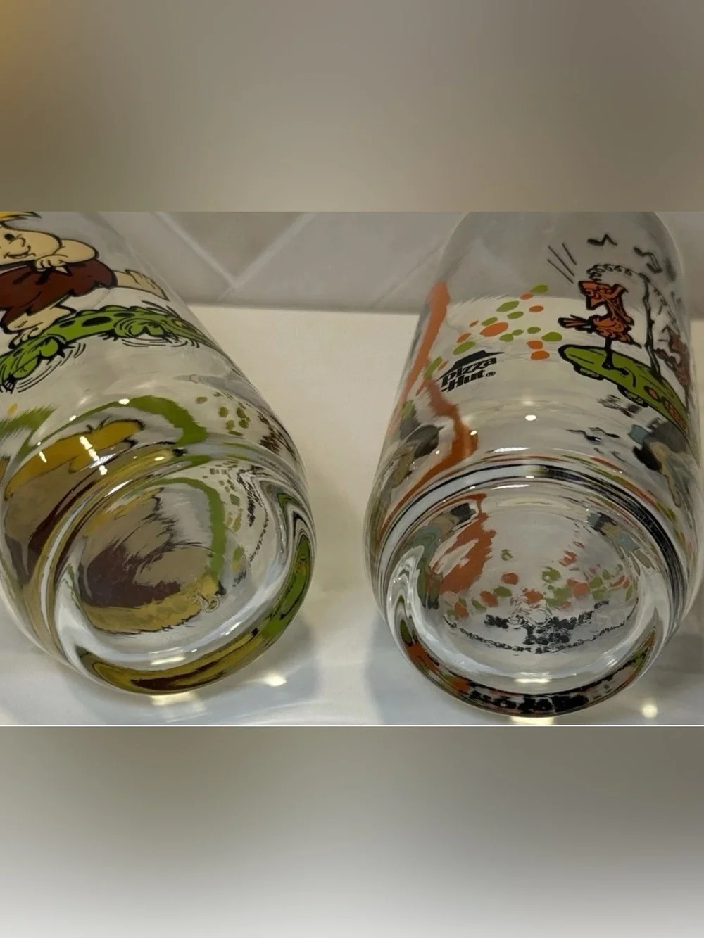 Vintage Pizza Hut The Flintstone Kids 1986 Barney Betty Drinking Glass Set of 2